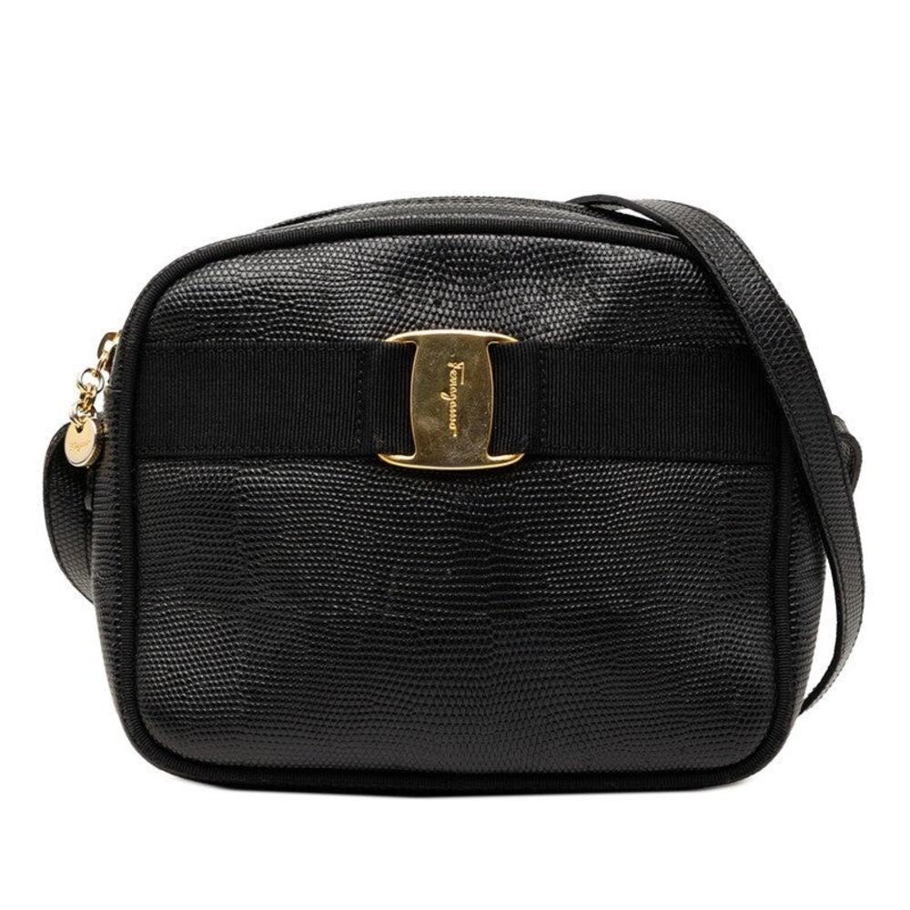 Salvatore Ferragamo Leather Vara Shoulder Bag Black